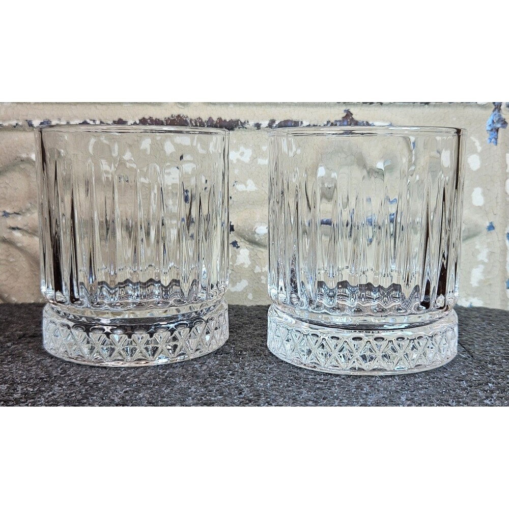 Pair of Grand Marnier Lowball Whiskey Rocks Bourbon Glasses Diamond Cut